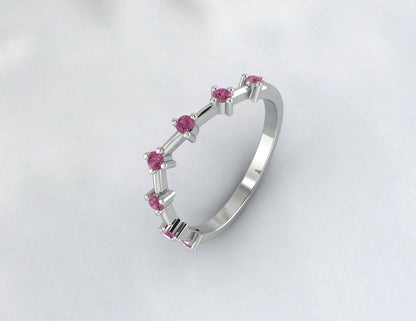 Round Pink Tourmaline Engagement Ring Curved pink Stone Wedding Band