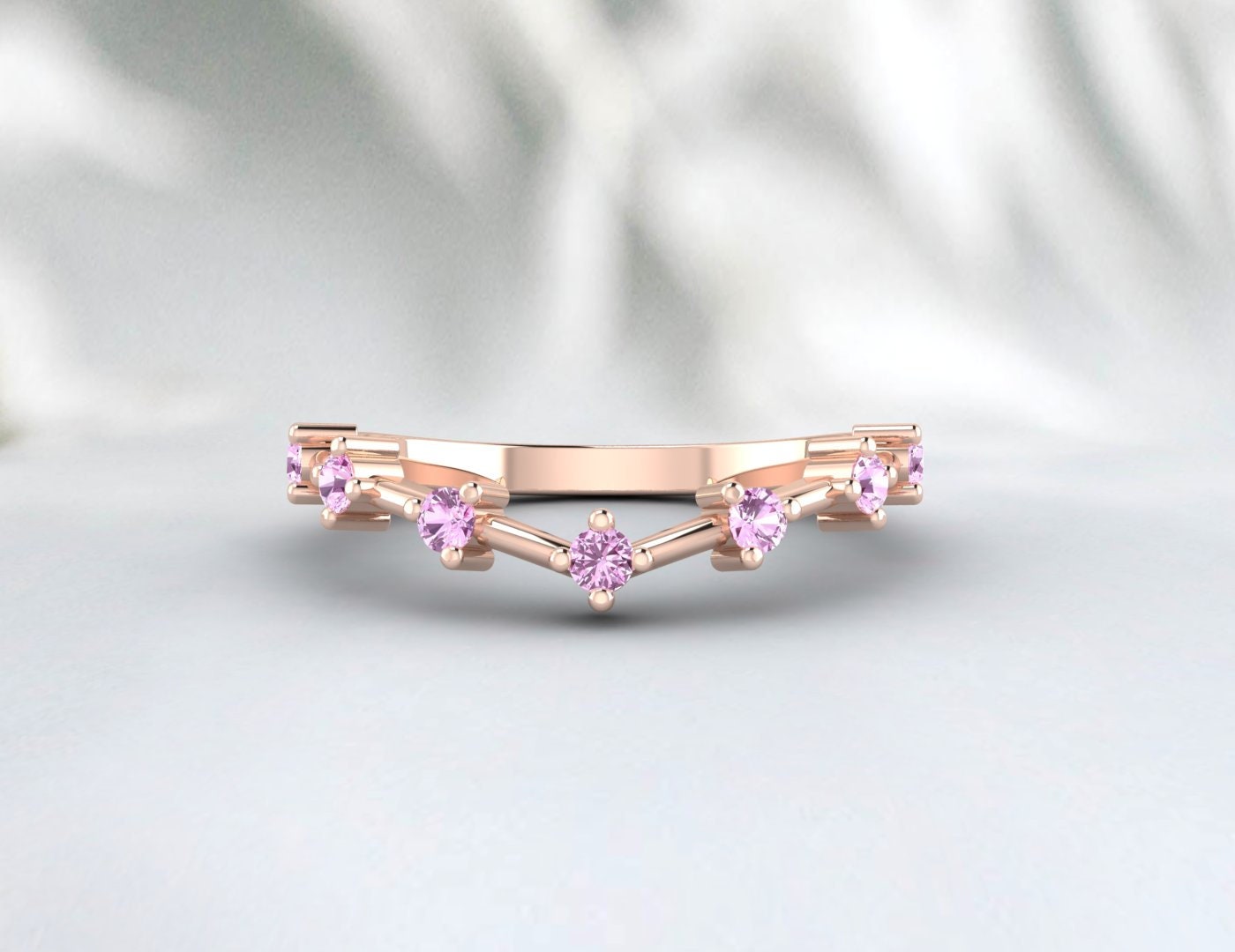 Pink Sapphire Simple Wedding Band Vintage Propose Band For Bride Ring