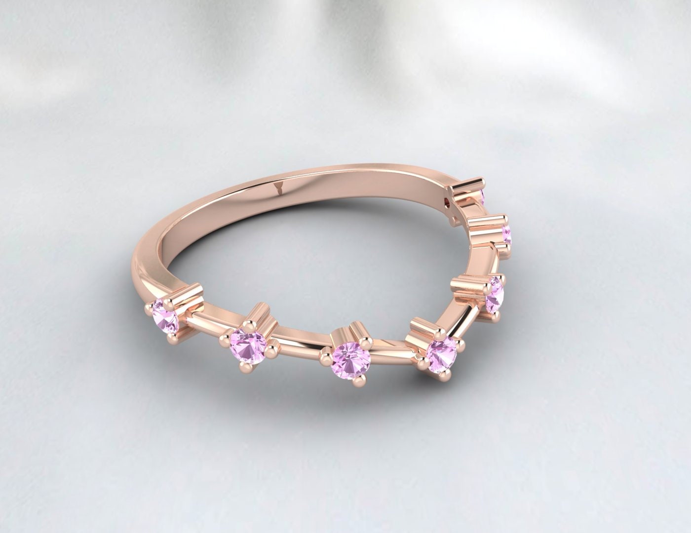 Pink Sapphire Simple Wedding Band Vintage Propose Band For Bride Ring