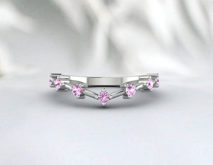 Pink Sapphire Simple Wedding Band Vintage Propose Band For Bride Ring