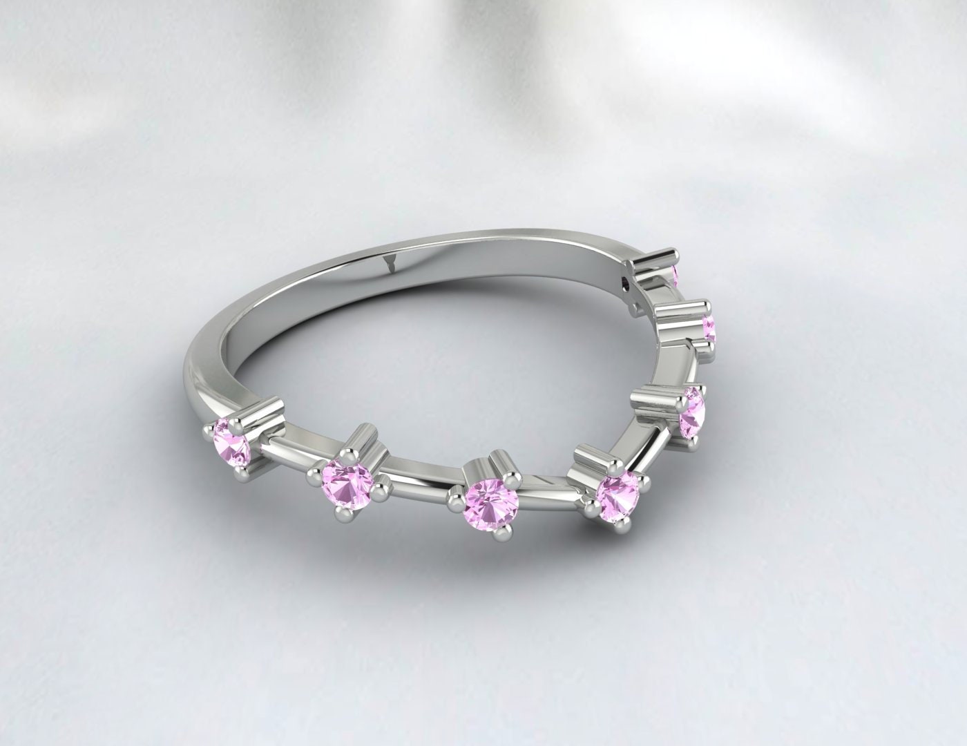 Pink Sapphire Simple Wedding Band Vintage Propose Band For Bride Ring