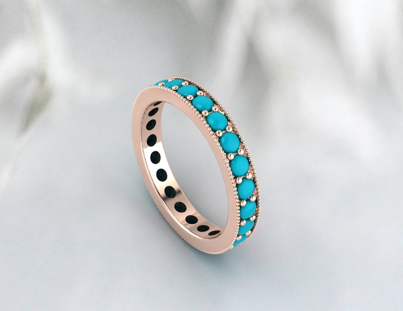 Blue Turquoise Wedding Band, 14k 18k gold, Natural Round Cabochon Dainty Band, Eternity Round Band, Turquoise Gold Ring Band, Wedding gift