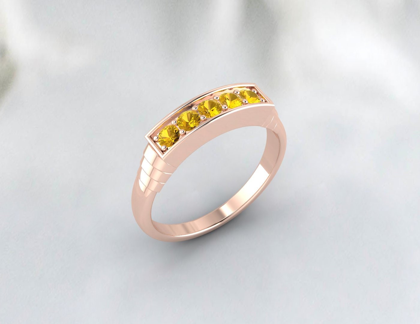 Yellow Citrine Half Eternity Band 5 Stone Ring Unique Wedding Ring