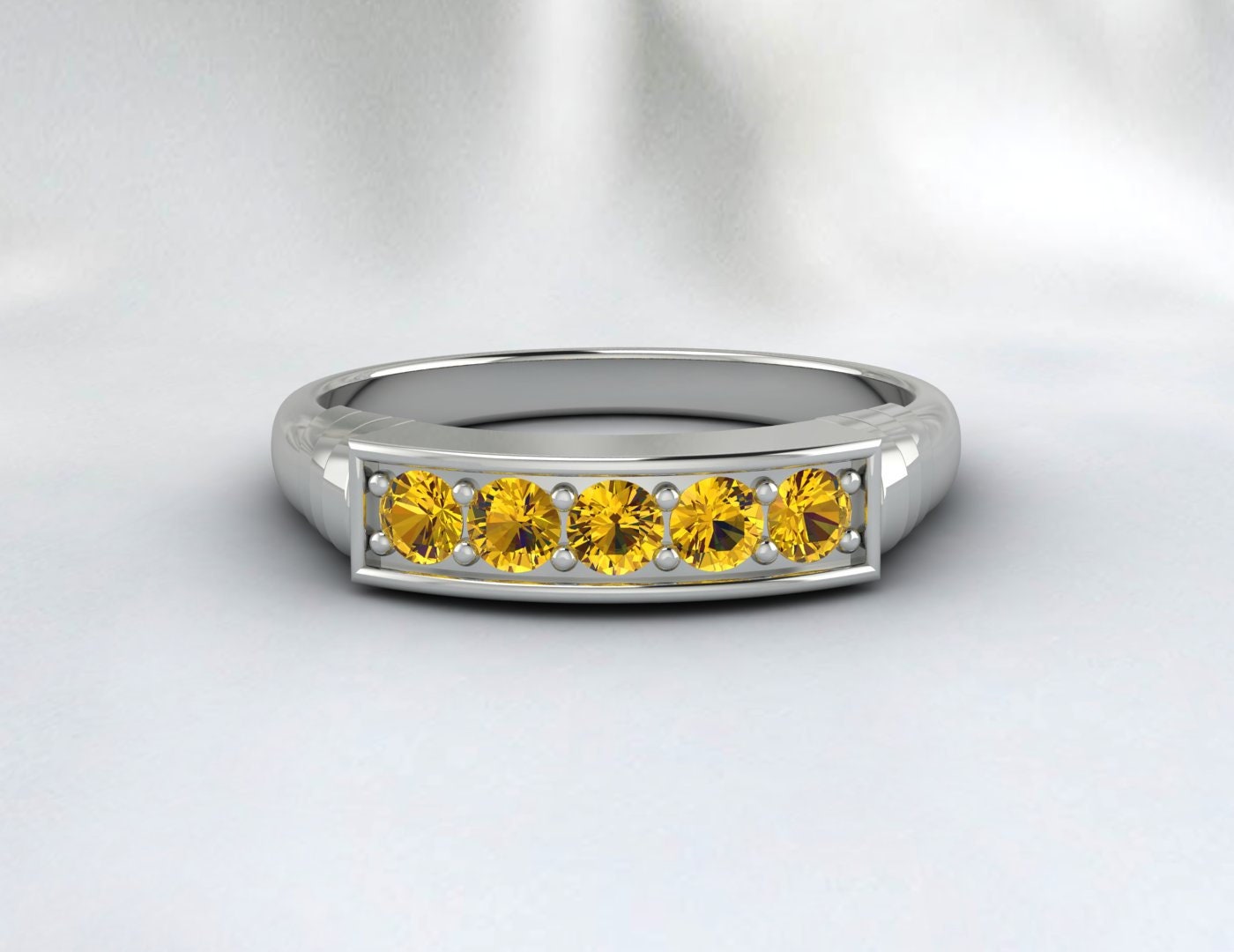 Yellow Citrine Half Eternity Band 5 Stone Ring Unique Wedding Ring