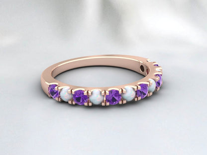 Fire Opal And Amethyst Wedding Band Anniversary Ring Gift For Her