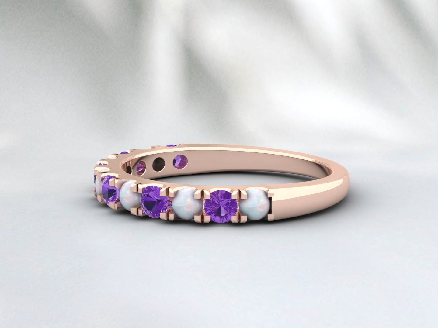 Fire Opal And Amethyst Wedding Band Anniversary Ring Gift For Her