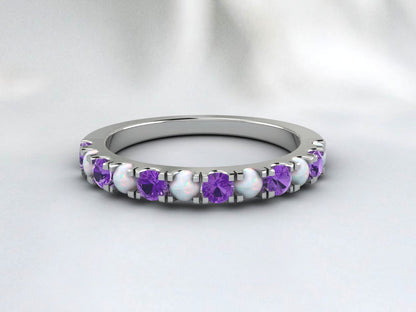 Fire Opal And Amethyst Wedding Band Anniversary Ring Gift For Her