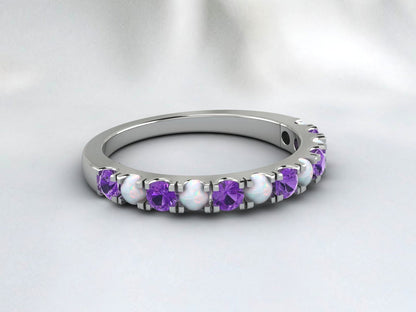 Fire Opal And Amethyst Wedding Band Anniversary Ring Gift For Her