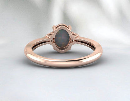 Oval Cut Opal Diamond Ring October Birthstone Anniversary Ring