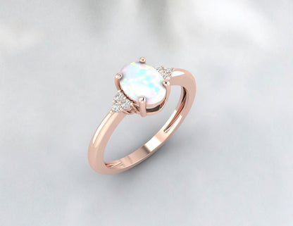 Oval Cut Opal Diamond Ring October Birthstone Anniversary Ring