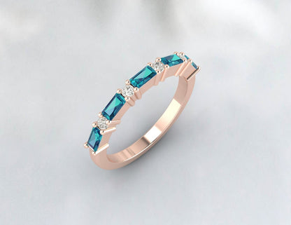 Baguette Blue Topaz Ring Topaz Wedding Ring December Birthstone Ring