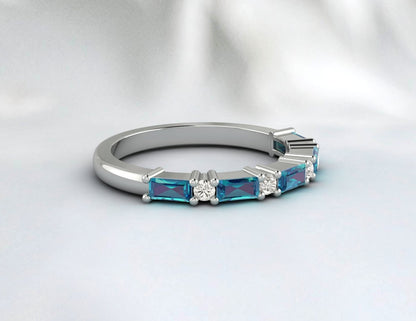 Baguette Bague Topaze Bleue Bague de Mariage Topaze Bague Pierre de Naissance Décembre