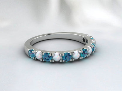 Fire Opal & Blue Topaz Wedding Band For Women's Ring Engagement Ring