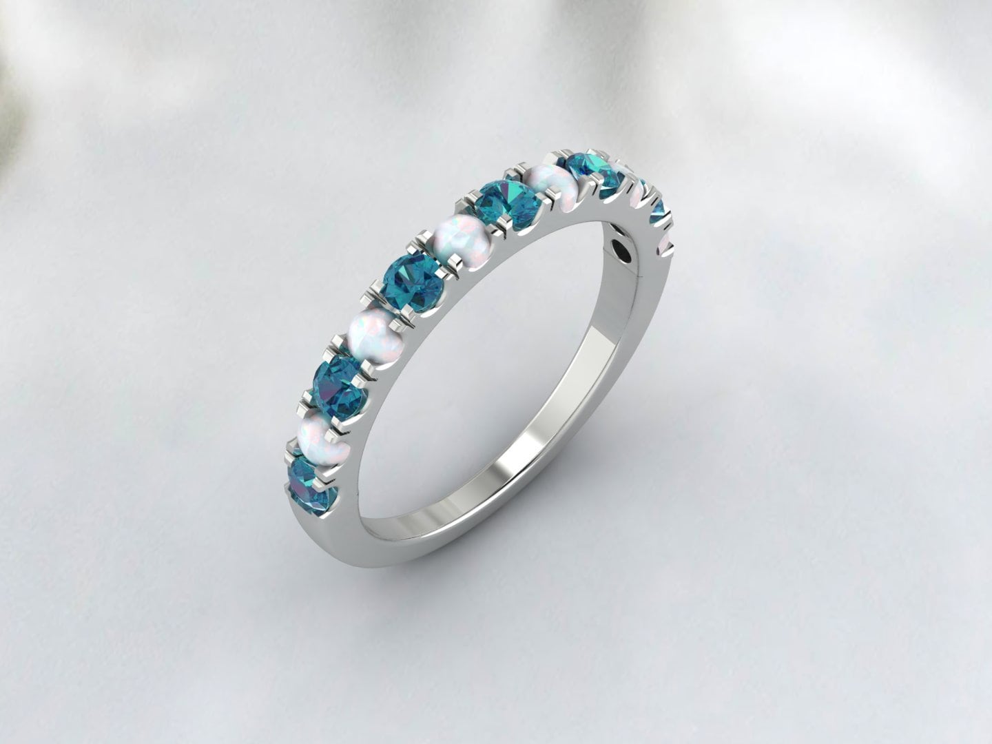 Fire Opal & Blue Topaz Wedding Band For Women's Ring Engagement Ring