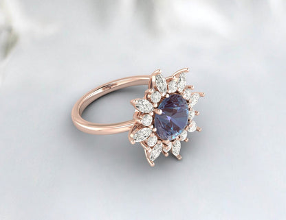 Snowflake Alexandrite Engagement Ring Alexandrite Ring Promise Ring