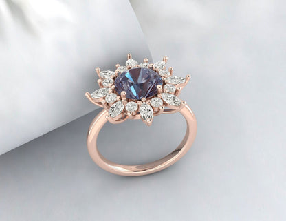 Snowflake Alexandrite Engagement Ring Alexandrite Ring Promise Ring