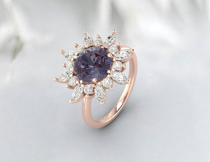 Snowflake Alexandrite Engagement Ring Alexandrite Ring Promise Ring