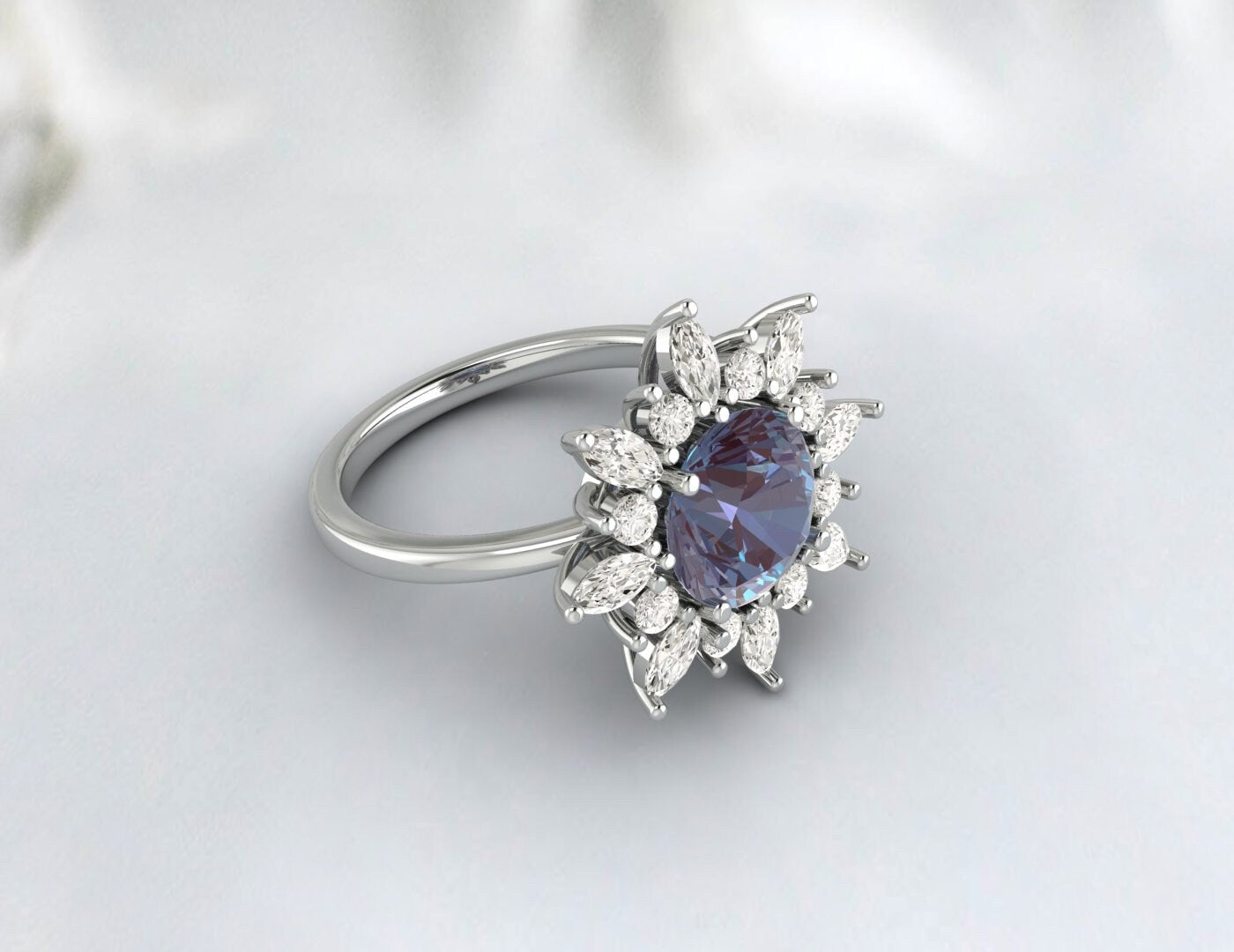 Snowflake Alexandrite Engagement Ring Alexandrite Ring Promise Ring