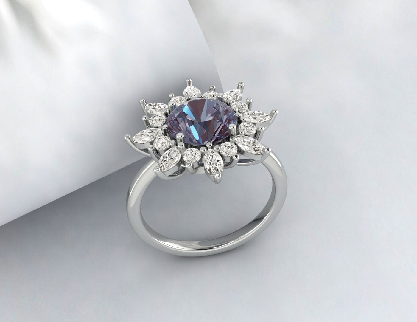 Snowflake Alexandrite Engagement Ring Alexandrite Ring Promise Ring