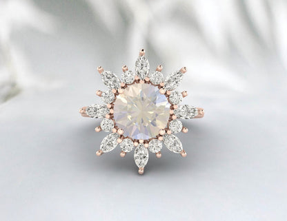 Vintage Rainbow Moonstone Engagement Rose Gold Ring Anniversary Ring