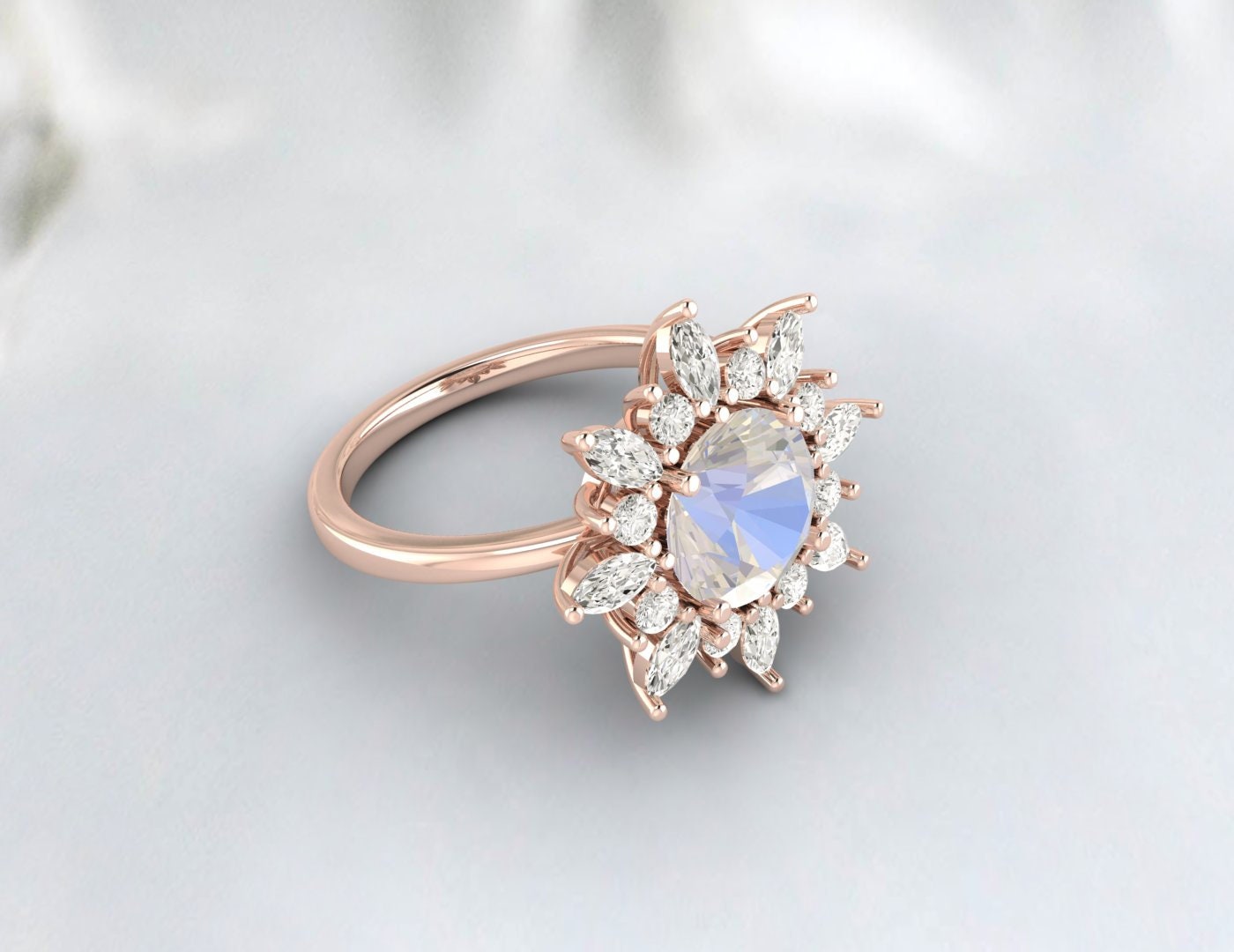 Vintage Rainbow Moonstone Engagement Rose Gold Ring Anniversary Ring