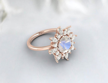 Vintage Rainbow Moonstone Engagement Rose Gold Ring Anniversary Ring