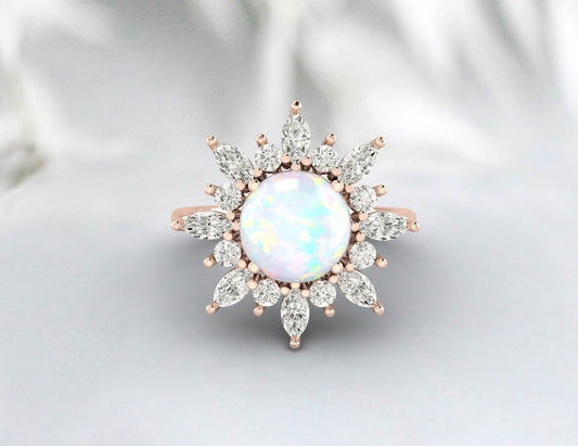 Vintage Opal Silver engagement solitaire ring Anniversary gift