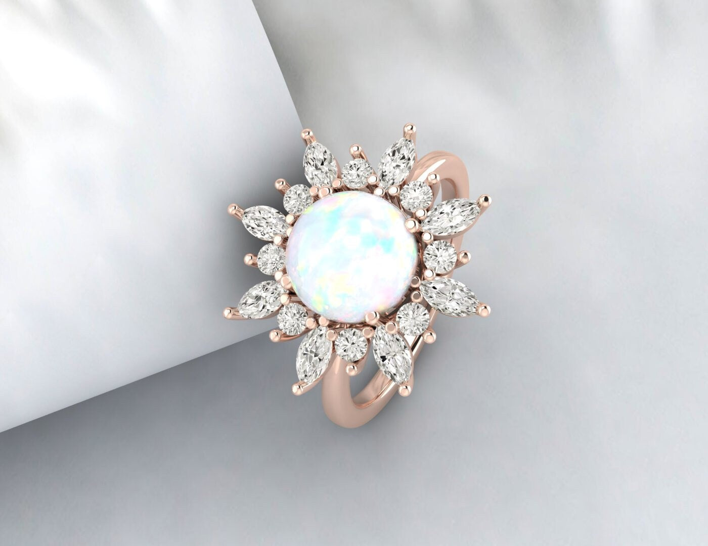 bague solitaire de fiançailles vintage Opal Silver Cadeau d’anniversaire