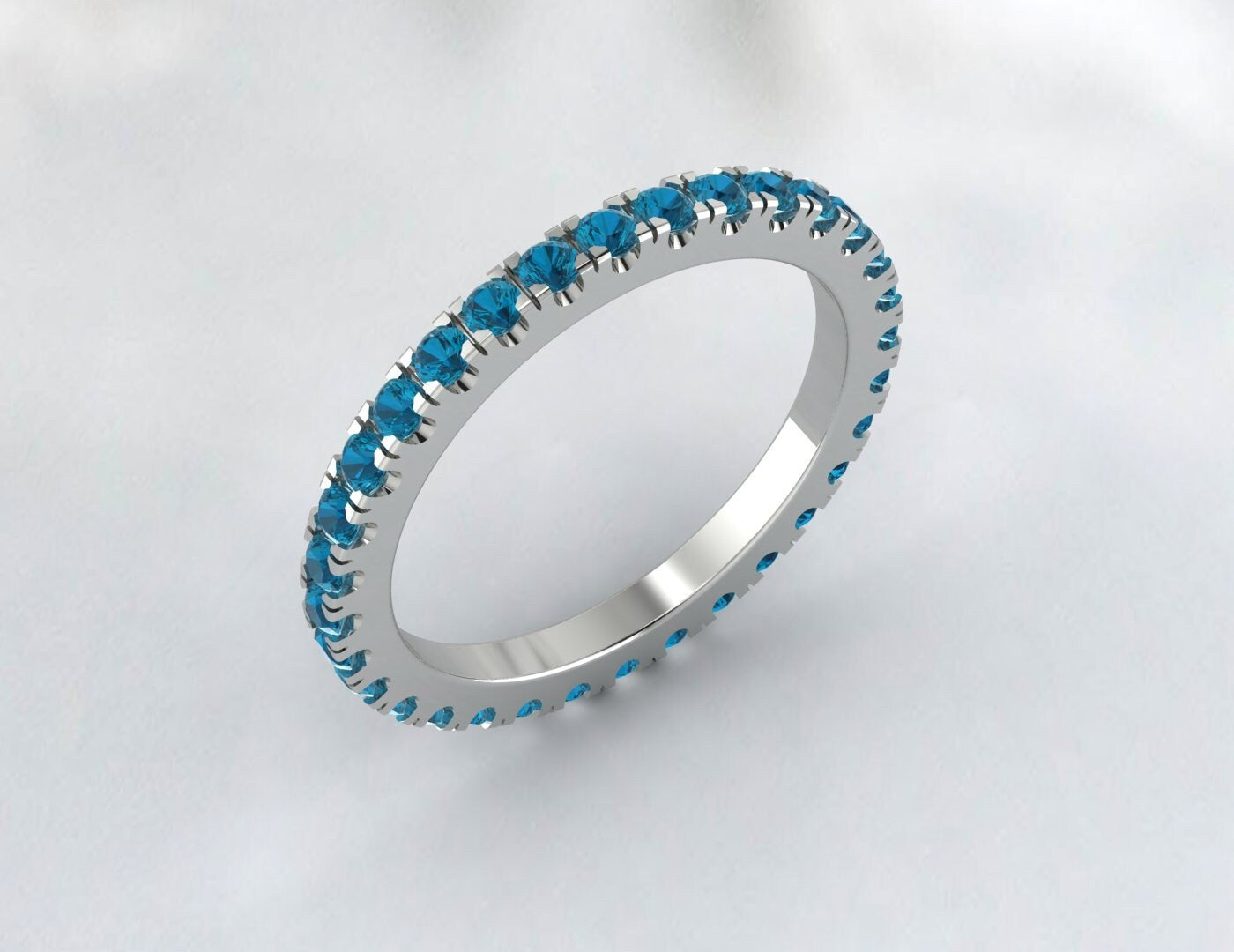 Round London Blue Topaz Eternity Engagement Wedding Band Ring For Her