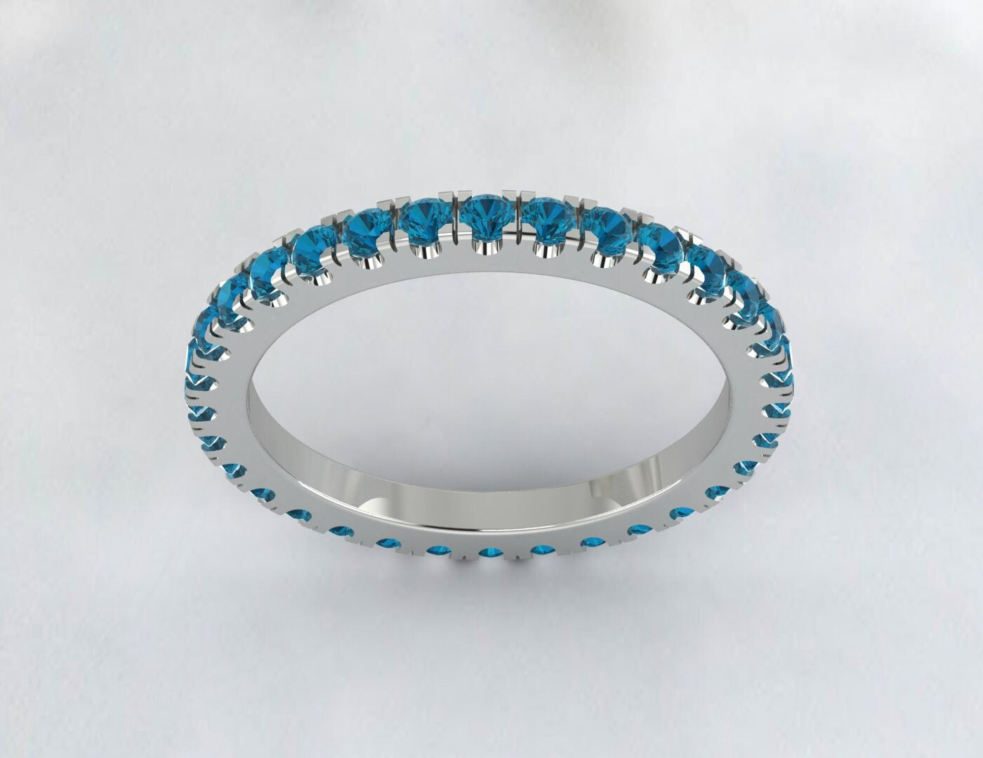 Round London Blue Topaz Eternity Engagement Wedding Band Ring For Her