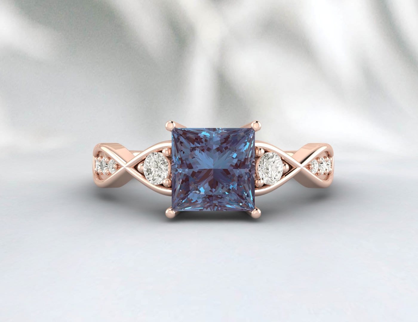 Princess Cut Alexandrite Ring Twist Engagement Ring Gift For Wife