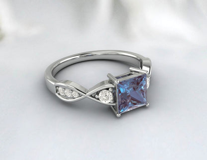 Princess Cut Alexandrite Ring Twist Engagement Ring Gift For Wife