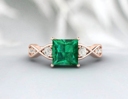 Princess Cut Emerald Engagement Ring Twist Wedding Ring Gift For Her