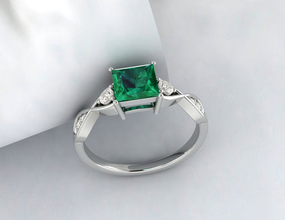 Bague de fiançailles émeraude taille princesse, bague de mariage torsadée, cadeau pour elle