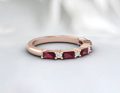 Rhodolite Baguette Garnet January Birthstone Eternity Wedding Band