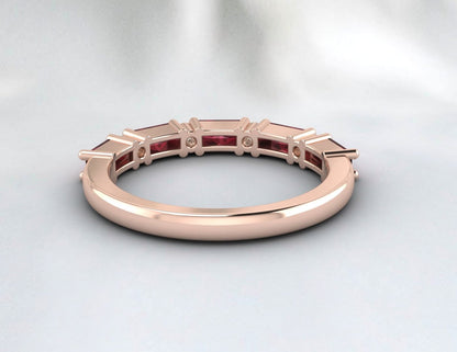 Rhodolite Baguette Garnet January Birthstone Eternity Wedding Band