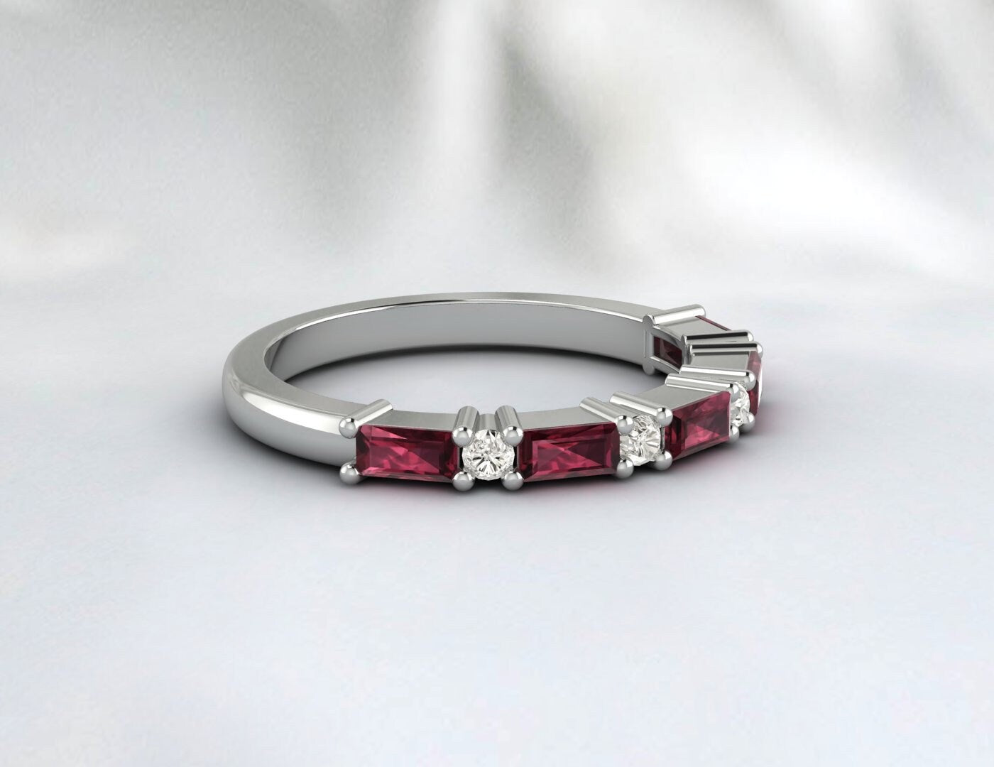 Rhodolite Baguette Garnet January Birthstone Eternity Wedding Band