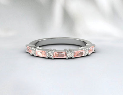 Bague de mariage en diamant taille baguette Morganite pêche pour femmes