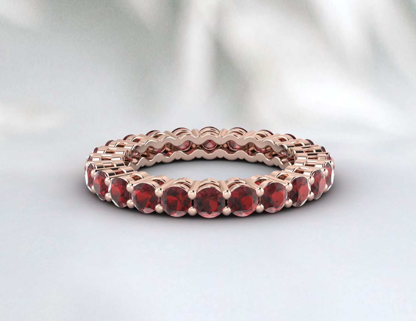 Red Garnet Wedding Band Eternity Ring Silver Vintage Anniversary Gift