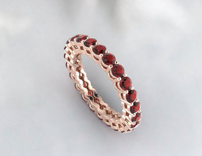 Red Garnet Wedding Band Eternity Ring Silver Vintage Anniversary Gift