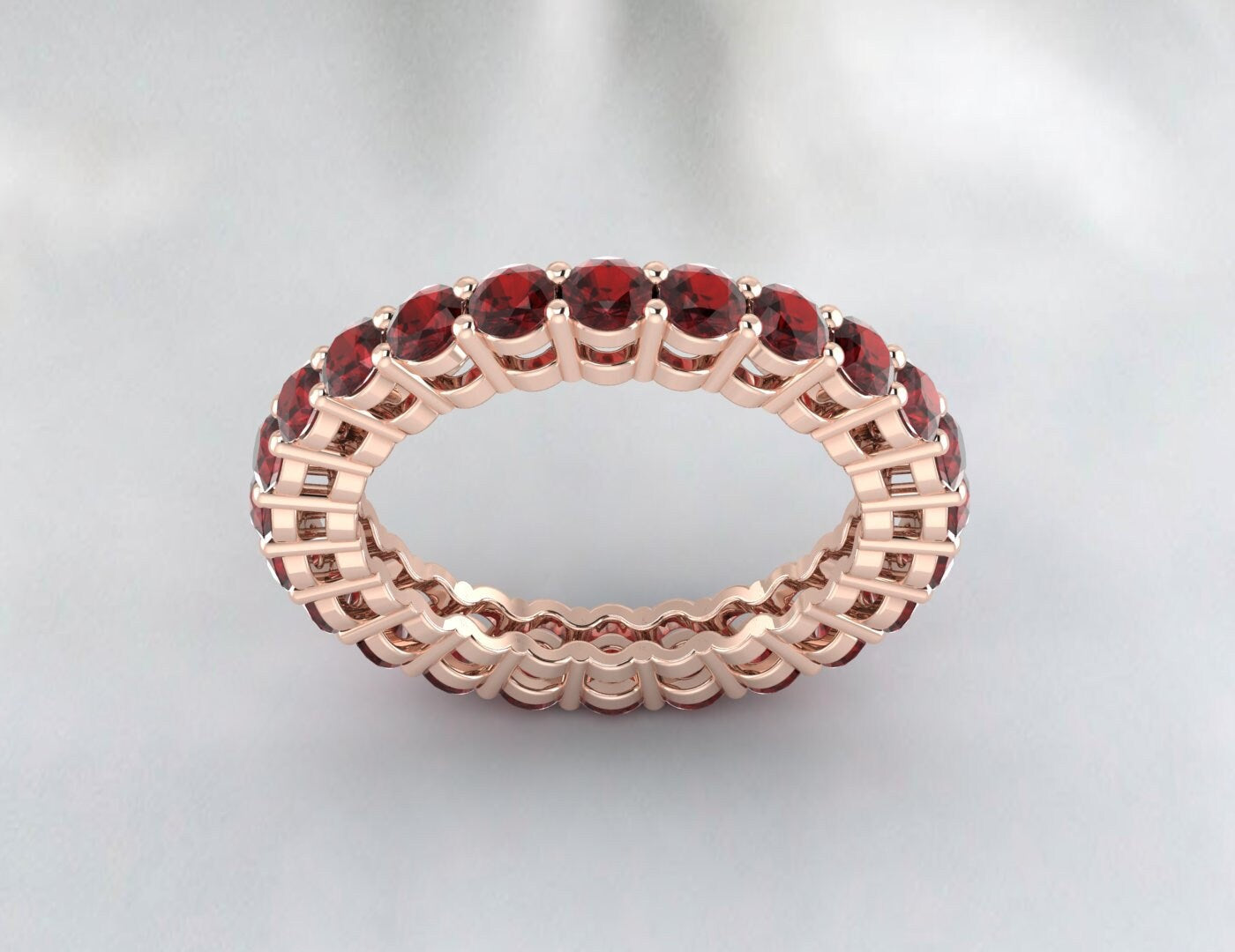 Red Garnet Wedding Band Eternity Ring Silver Vintage Anniversary Gift