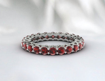 Red Garnet Wedding Band Eternity Ring Silver Vintage Anniversary Gift