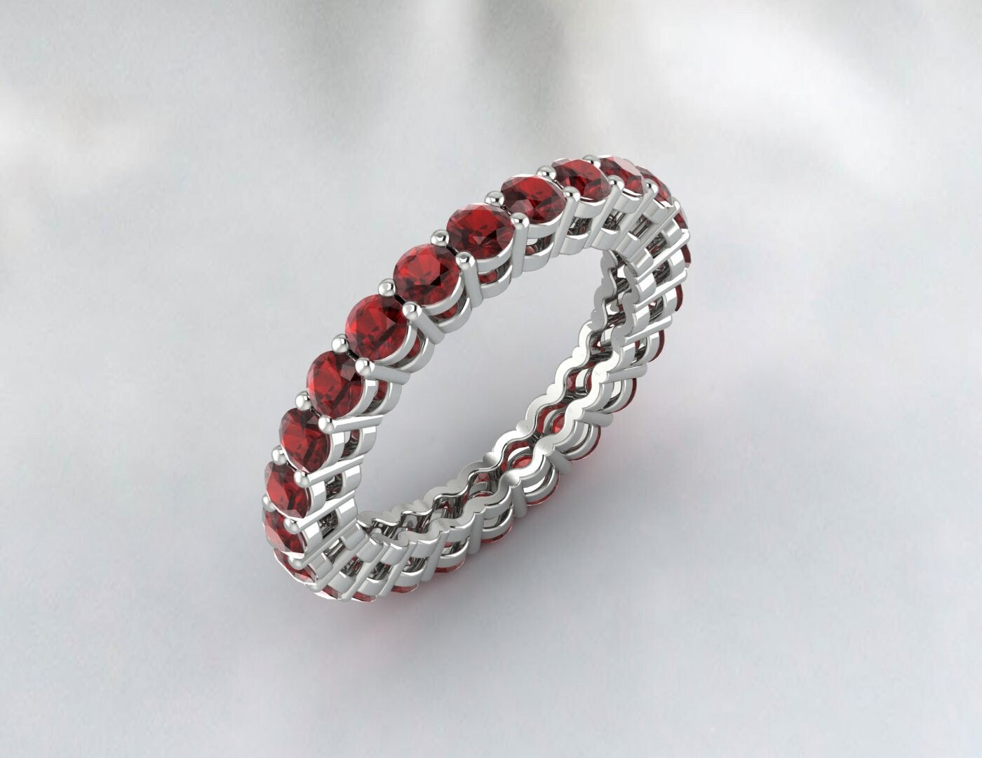 Red Garnet Wedding Band Eternity Ring Silver Vintage Anniversary Gift