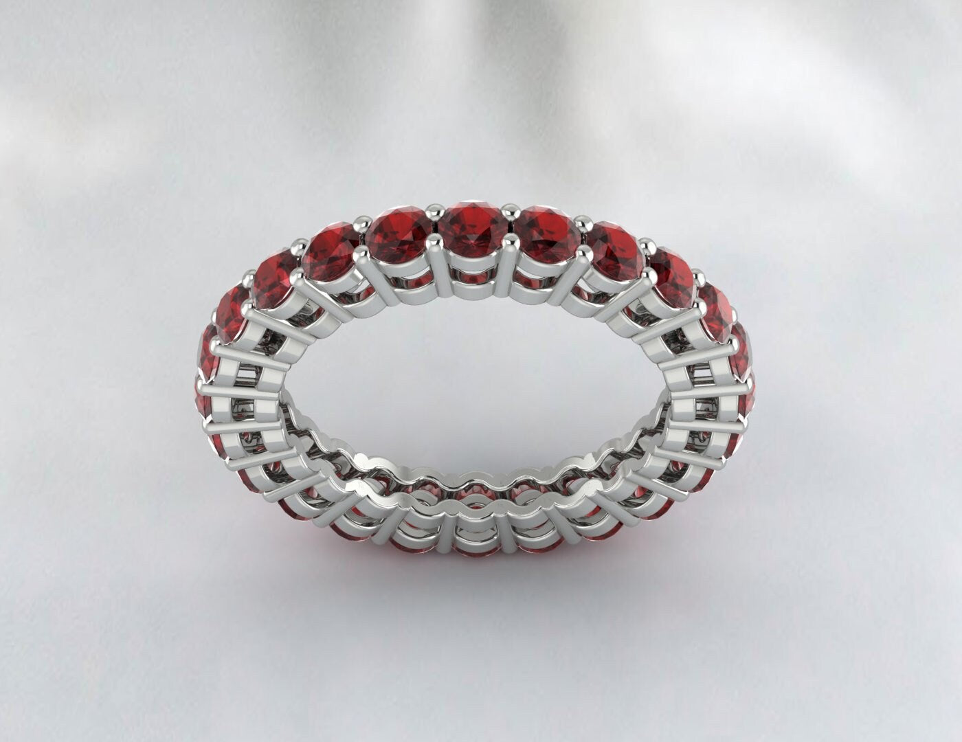 Red Garnet Wedding Band Eternity Ring Silver Vintage Anniversary Gift