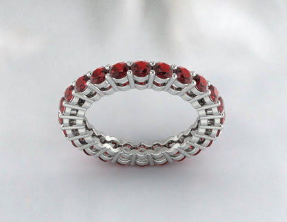 Red Garnet Wedding Band Eternity Ring Silver Vintage Anniversary Gift