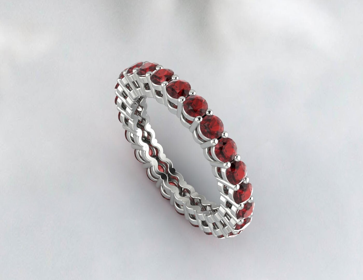 Red Garnet Wedding Band Eternity Ring Silver Vintage Anniversary Gift