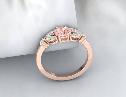 Round Morganite Engagement Ring Leaf Ring Silver Anniversary Gift