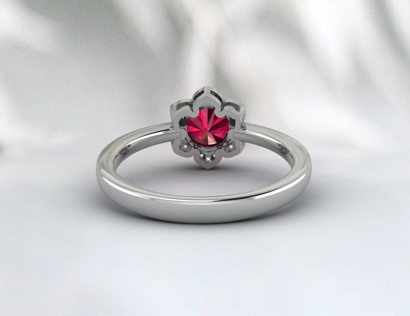 Unique Flower Ruby Diamond Wedding Ring July Birthstone Ring