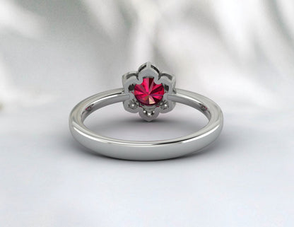 Bague de mariage unique en diamant rubis et fleur, bague avec pierre de naissance de juillet