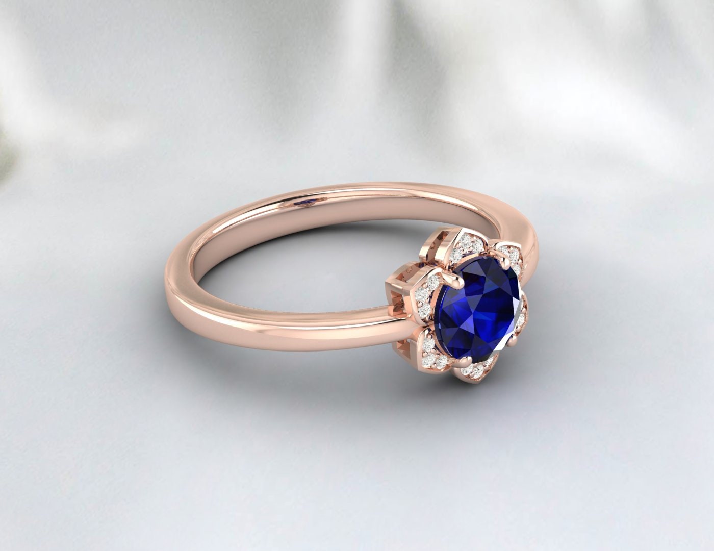 Flower Blue Sapphire ring Unique Diamond Ring Silver Engagement Ring